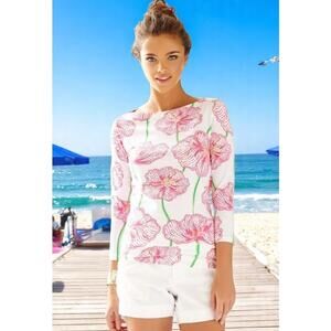 NWOT - Lilly Pulitzer ANDIE Boatneck Top Resort White Clover Cup Pink/Green S